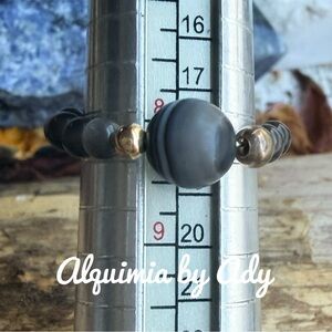 Alquimia Black obsidian jasper and Gold Beaded Ring